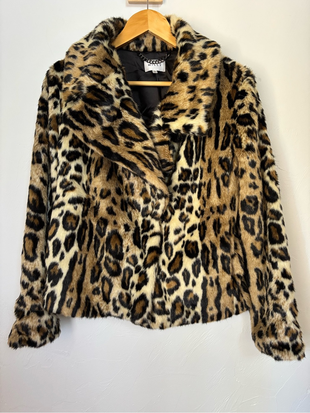 Milly Leopard Print Faux Fur Jacket Sz S Like New